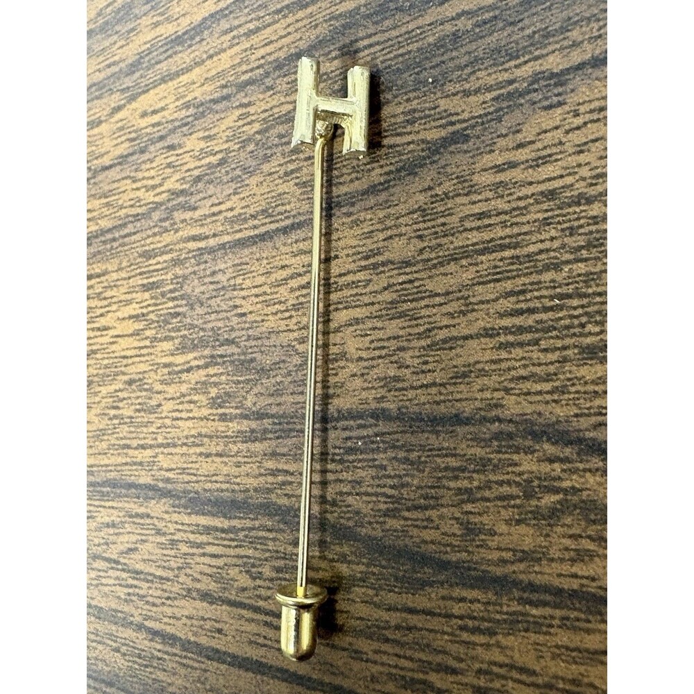 INITIAL LETTER H Vintage Stick Lapel Hat Pin Gold tone Metal Costume Jewelry